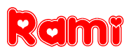 The image displays the word Rami written in a stylized red font with hearts inside the letters.