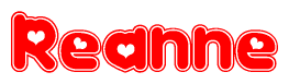 The image displays the word Reanne written in a stylized red font with hearts inside the letters.