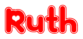 The image is a clipart featuring the word Ruth written in a stylized font with a heart shape replacing inserted into the center of each letter. The color scheme of the text and hearts is red with a light outline.