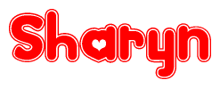 The image is a clipart featuring the word Sharyn written in a stylized font with a heart shape replacing inserted into the center of each letter. The color scheme of the text and hearts is red with a light outline.