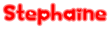 The image is a clipart featuring the word Stephaine written in a stylized font with a heart shape replacing inserted into the center of each letter. The color scheme of the text and hearts is red with a light outline.