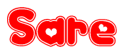 The image displays the word Sare written in a stylized red font with hearts inside the letters.