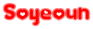 The image displays the word Soyeoun written in a stylized red font with hearts inside the letters.