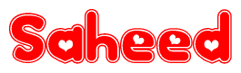 The image is a clipart featuring the word Saheed written in a stylized font with a heart shape replacing inserted into the center of each letter. The color scheme of the text and hearts is red with a light outline.
