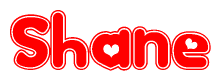 The image is a clipart featuring the word Shane written in a stylized font with a heart shape replacing inserted into the center of each letter. The color scheme of the text and hearts is red with a light outline.