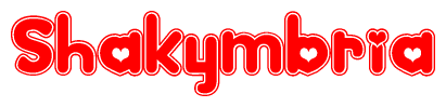 The image is a clipart featuring the word Shakymbria written in a stylized font with a heart shape replacing inserted into the center of each letter. The color scheme of the text and hearts is red with a light outline.