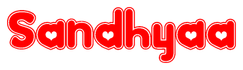The image displays the word Sandhyaa written in a stylized red font with hearts inside the letters.