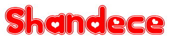 The image is a clipart featuring the word Shandece written in a stylized font with a heart shape replacing inserted into the center of each letter. The color scheme of the text and hearts is red with a light outline.