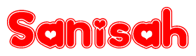 The image is a clipart featuring the word Sanisah written in a stylized font with a heart shape replacing inserted into the center of each letter. The color scheme of the text and hearts is red with a light outline.
