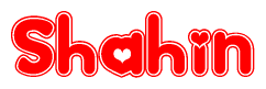 The image displays the word Shahin written in a stylized red font with hearts inside the letters.
