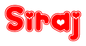 The image displays the word Siraj written in a stylized red font with hearts inside the letters.