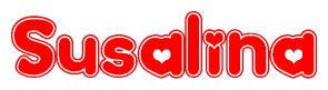 The image is a clipart featuring the word Susalina written in a stylized font with a heart shape replacing inserted into the center of each letter. The color scheme of the text and hearts is red with a light outline.