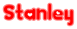 The image is a clipart featuring the word Stanley written in a stylized font with a heart shape replacing inserted into the center of each letter. The color scheme of the text and hearts is red with a light outline.