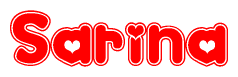 The image is a clipart featuring the word Sarina written in a stylized font with a heart shape replacing inserted into the center of each letter. The color scheme of the text and hearts is red with a light outline.