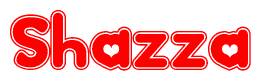 The image is a clipart featuring the word Shazza written in a stylized font with a heart shape replacing inserted into the center of each letter. The color scheme of the text and hearts is red with a light outline.