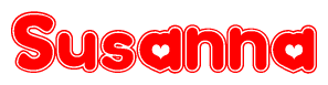The image is a clipart featuring the word Susanna written in a stylized font with a heart shape replacing inserted into the center of each letter. The color scheme of the text and hearts is red with a light outline.
