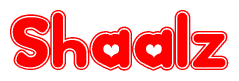 The image displays the word Shaalz written in a stylized red font with hearts inside the letters.