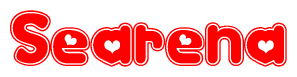 The image displays the word Searena written in a stylized red font with hearts inside the letters.