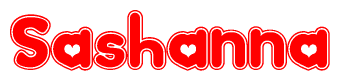 The image is a clipart featuring the word Sashanna written in a stylized font with a heart shape replacing inserted into the center of each letter. The color scheme of the text and hearts is red with a light outline.