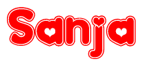 The image displays the word Sanja written in a stylized red font with hearts inside the letters.