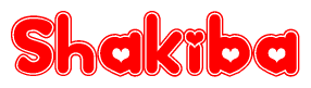 The image is a clipart featuring the word Shakiba written in a stylized font with a heart shape replacing inserted into the center of each letter. The color scheme of the text and hearts is red with a light outline.