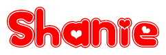 The image displays the word Shanie written in a stylized red font with hearts inside the letters.