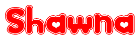 The image is a clipart featuring the word Shawna written in a stylized font with a heart shape replacing inserted into the center of each letter. The color scheme of the text and hearts is red with a light outline.