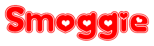 The image is a clipart featuring the word Smoggie written in a stylized font with a heart shape replacing inserted into the center of each letter. The color scheme of the text and hearts is red with a light outline.