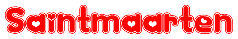 The image is a clipart featuring the word Saintmaarten written in a stylized font with a heart shape replacing inserted into the center of each letter. The color scheme of the text and hearts is red with a light outline.