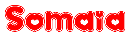 The image is a clipart featuring the word Somaia written in a stylized font with a heart shape replacing inserted into the center of each letter. The color scheme of the text and hearts is red with a light outline.