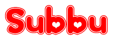 The image is a clipart featuring the word Subbu written in a stylized font with a heart shape replacing inserted into the center of each letter. The color scheme of the text and hearts is red with a light outline.