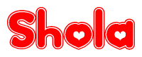 The image displays the word Shola written in a stylized red font with hearts inside the letters.