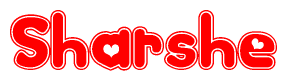 The image displays the word Sharshe written in a stylized red font with hearts inside the letters.