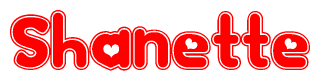The image is a clipart featuring the word Shanette written in a stylized font with a heart shape replacing inserted into the center of each letter. The color scheme of the text and hearts is red with a light outline.