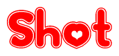 The image is a clipart featuring the word Shot written in a stylized font with a heart shape replacing inserted into the center of each letter. The color scheme of the text and hearts is red with a light outline.
