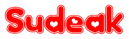 The image is a clipart featuring the word Sudeak written in a stylized font with a heart shape replacing inserted into the center of each letter. The color scheme of the text and hearts is red with a light outline.