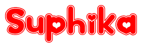 The image displays the word Suphika written in a stylized red font with hearts inside the letters.