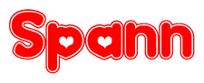 The image is a clipart featuring the word Spann written in a stylized font with a heart shape replacing inserted into the center of each letter. The color scheme of the text and hearts is red with a light outline.