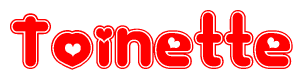 The image is a clipart featuring the word Toinette written in a stylized font with a heart shape replacing inserted into the center of each letter. The color scheme of the text and hearts is red with a light outline.