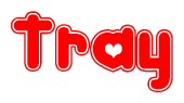 The image displays the word Tray written in a stylized red font with hearts inside the letters.
