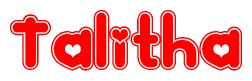 The image is a clipart featuring the word Talitha written in a stylized font with a heart shape replacing inserted into the center of each letter. The color scheme of the text and hearts is red with a light outline.