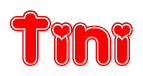 The image is a clipart featuring the word Tini written in a stylized font with a heart shape replacing inserted into the center of each letter. The color scheme of the text and hearts is red with a light outline.