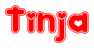 The image is a clipart featuring the word Tinja written in a stylized font with a heart shape replacing inserted into the center of each letter. The color scheme of the text and hearts is red with a light outline.