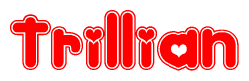 The image is a clipart featuring the word Trillian written in a stylized font with a heart shape replacing inserted into the center of each letter. The color scheme of the text and hearts is red with a light outline.