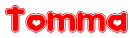   The image displays the word Tomma written in a stylized red font with hearts inside the letters. 