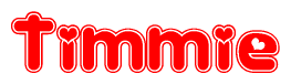 The image is a clipart featuring the word Timmie written in a stylized font with a heart shape replacing inserted into the center of each letter. The color scheme of the text and hearts is red with a light outline.