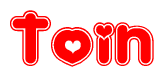 The image is a clipart featuring the word Toin written in a stylized font with a heart shape replacing inserted into the center of each letter. The color scheme of the text and hearts is red with a light outline.