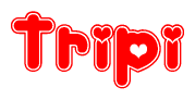 The image is a clipart featuring the word Tripi written in a stylized font with a heart shape replacing inserted into the center of each letter. The color scheme of the text and hearts is red with a light outline.