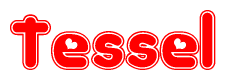 The image is a clipart featuring the word Tessel written in a stylized font with a heart shape replacing inserted into the center of each letter. The color scheme of the text and hearts is red with a light outline.