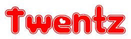 The image is a clipart featuring the word Twentz written in a stylized font with a heart shape replacing inserted into the center of each letter. The color scheme of the text and hearts is red with a light outline.
